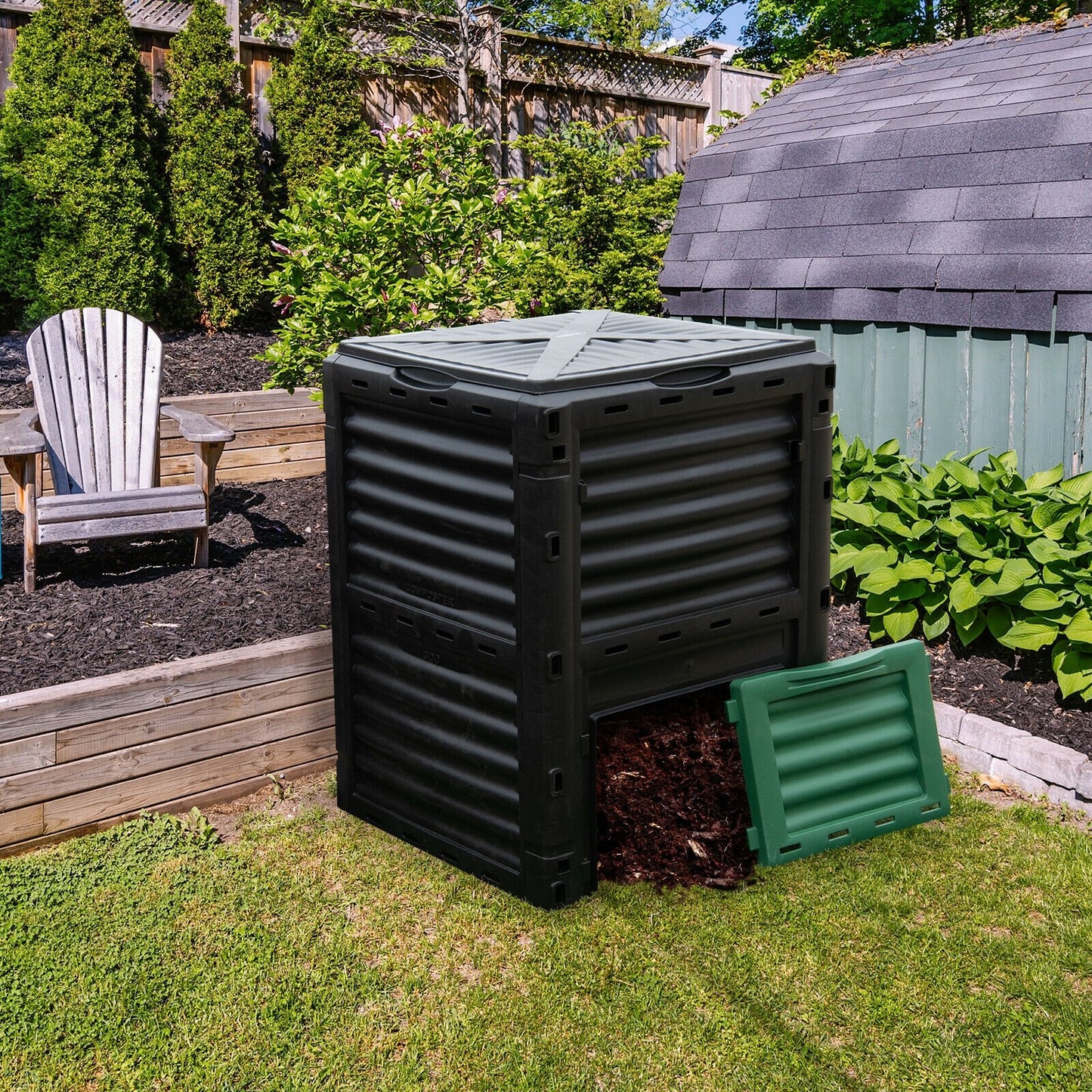 80-Gallon Outdoor Composter with Large Openable Lid and Bottom Exit Door, Black Garden Tools   at Gallery Canada