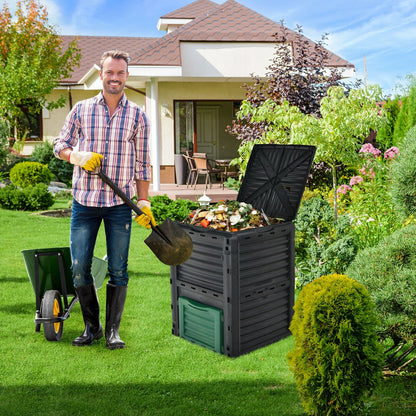 80-Gallon Outdoor Composter with Large Openable Lid and Bottom Exit Door, Black Garden Tools   at Gallery Canada