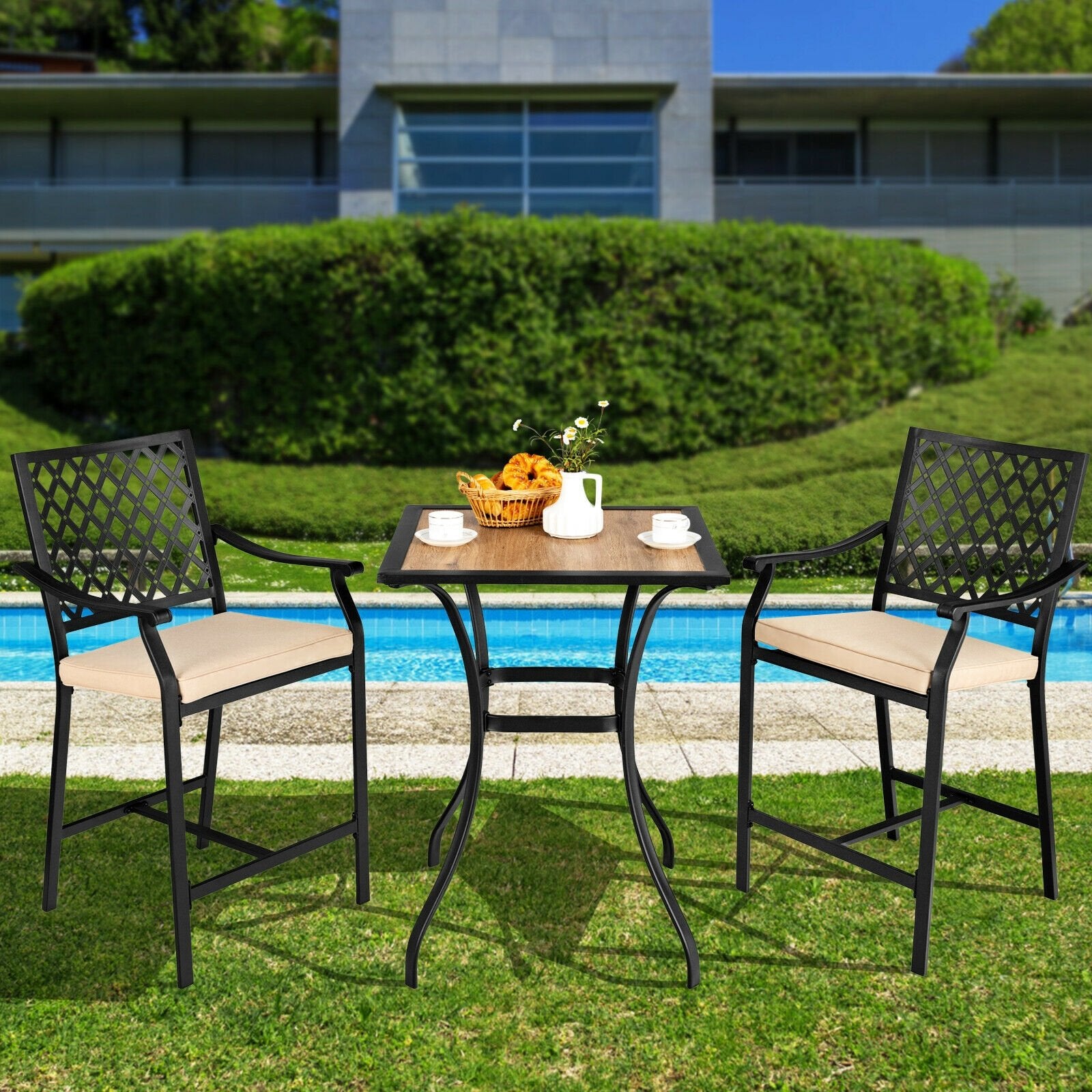 Patio Square Bar Table for Garden Backyard, Black Patio Bar Furniture   at Gallery Canada