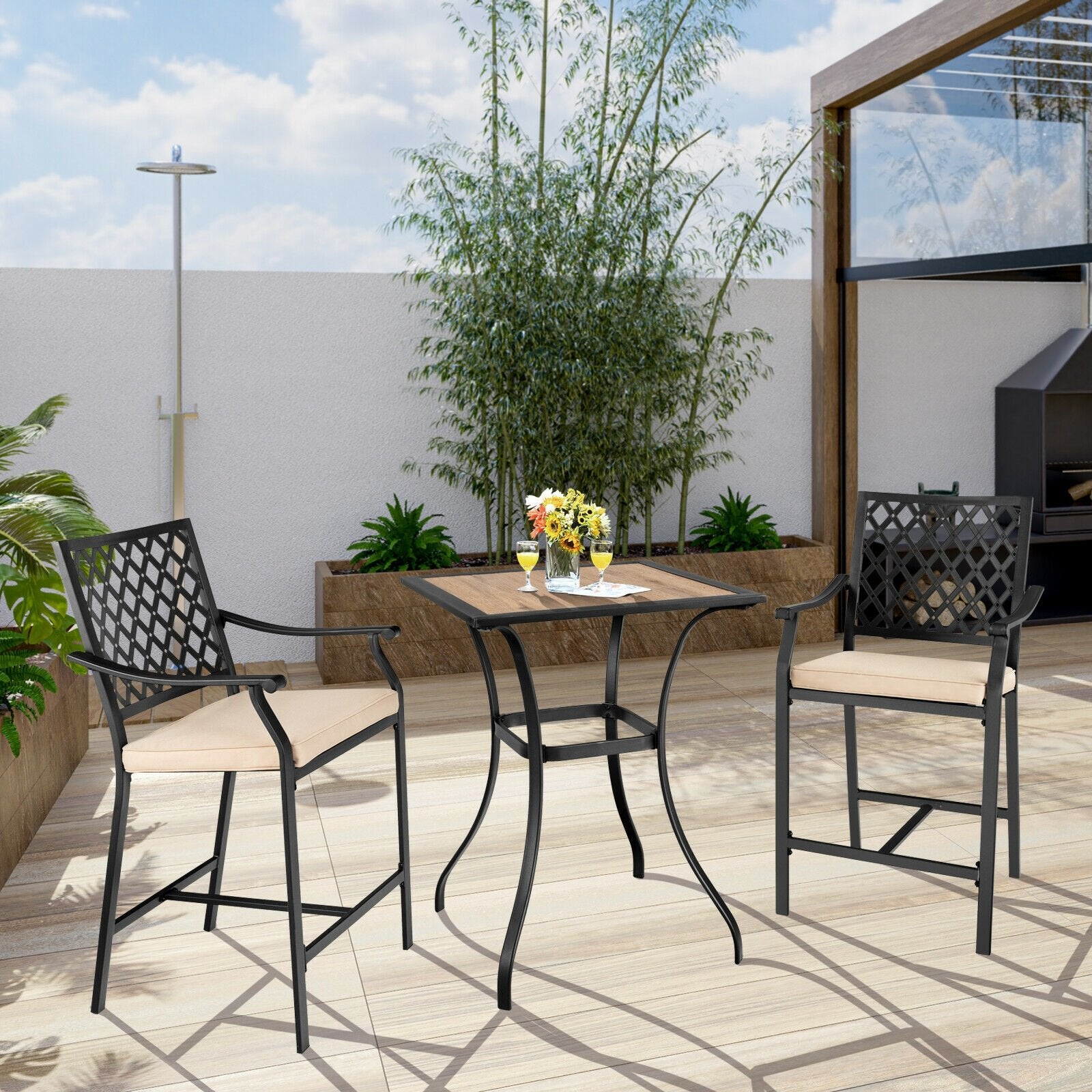 Patio Square Bar Table for Garden Backyard, Black - Gallery Canada