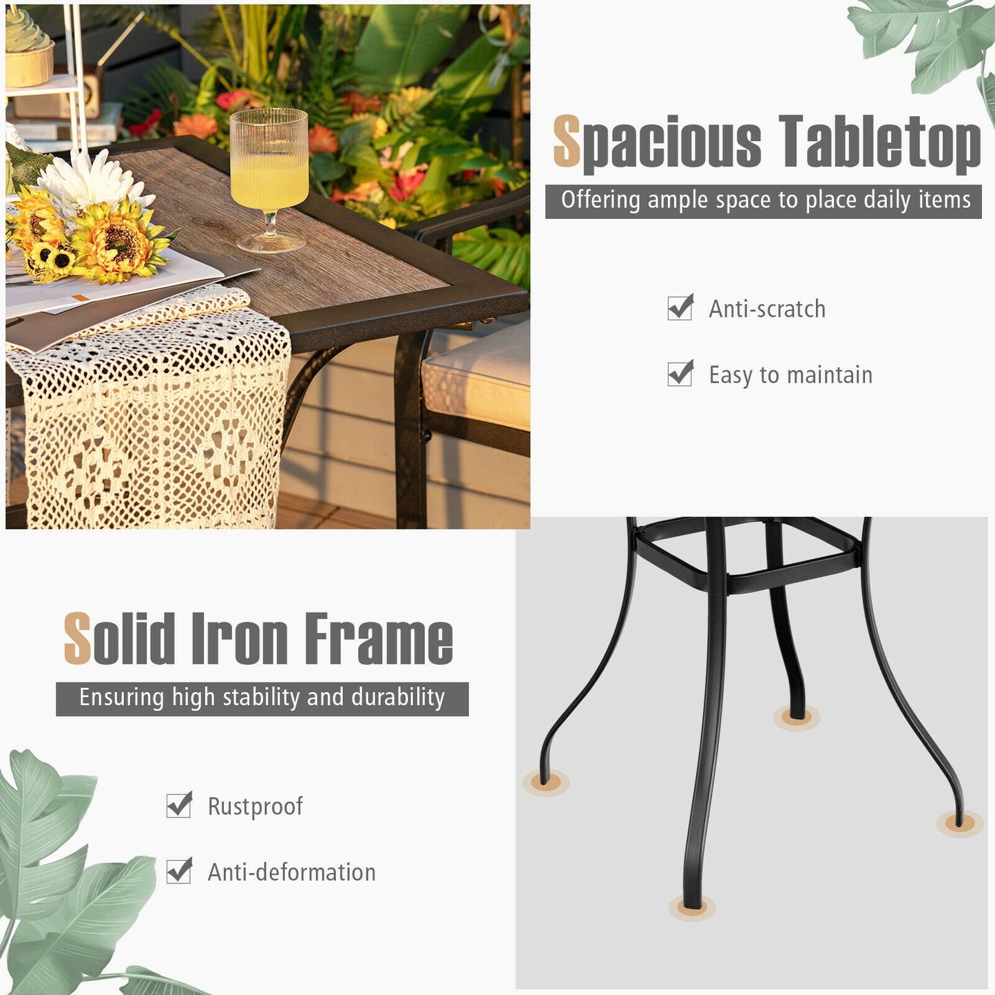 Patio Square Bar Table for Garden Backyard, Black - Gallery Canada