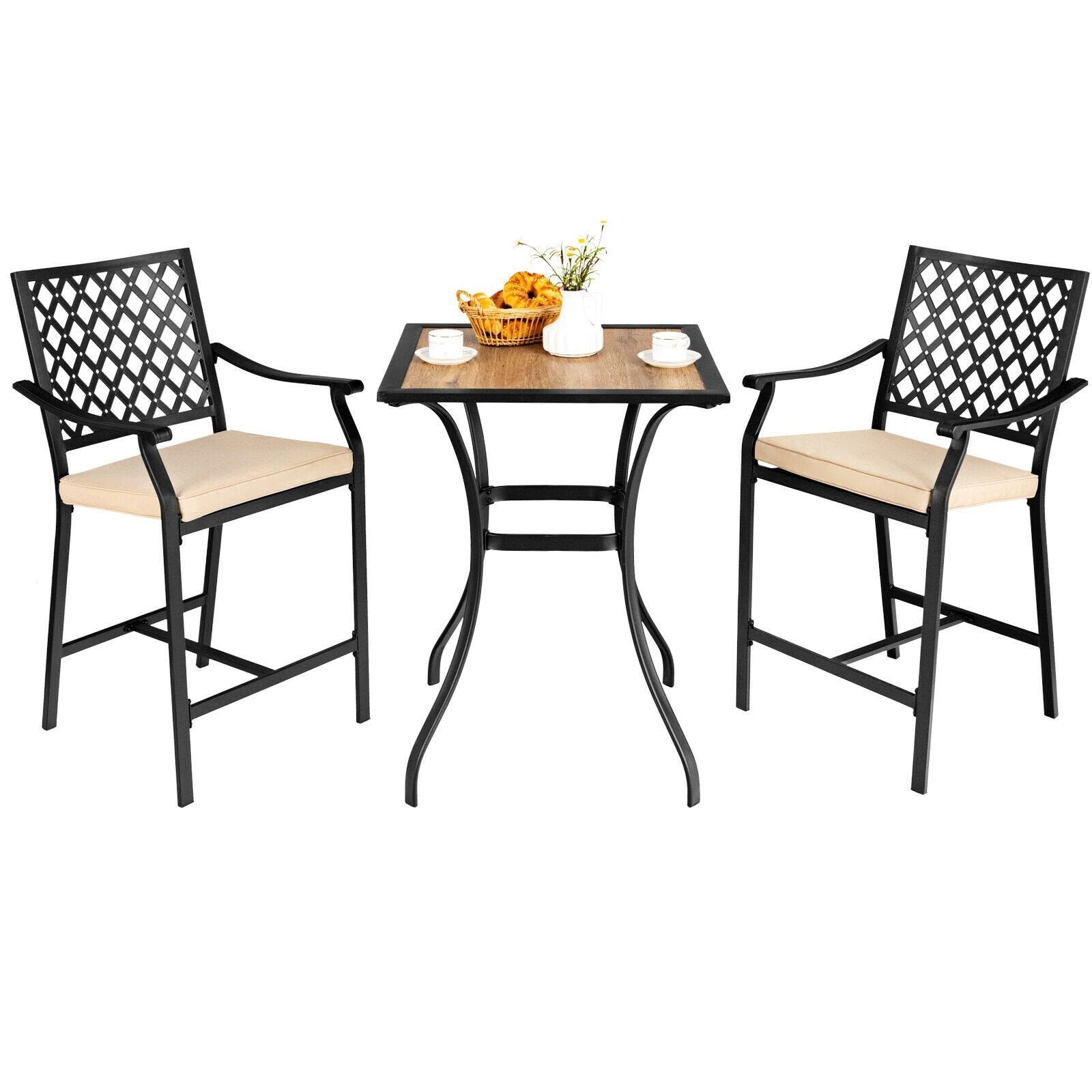 3 Pieces Patio Bar Set with 2 Bar Stools and 1 Square Table, Beige Patio Dining Sets   at Gallery Canada