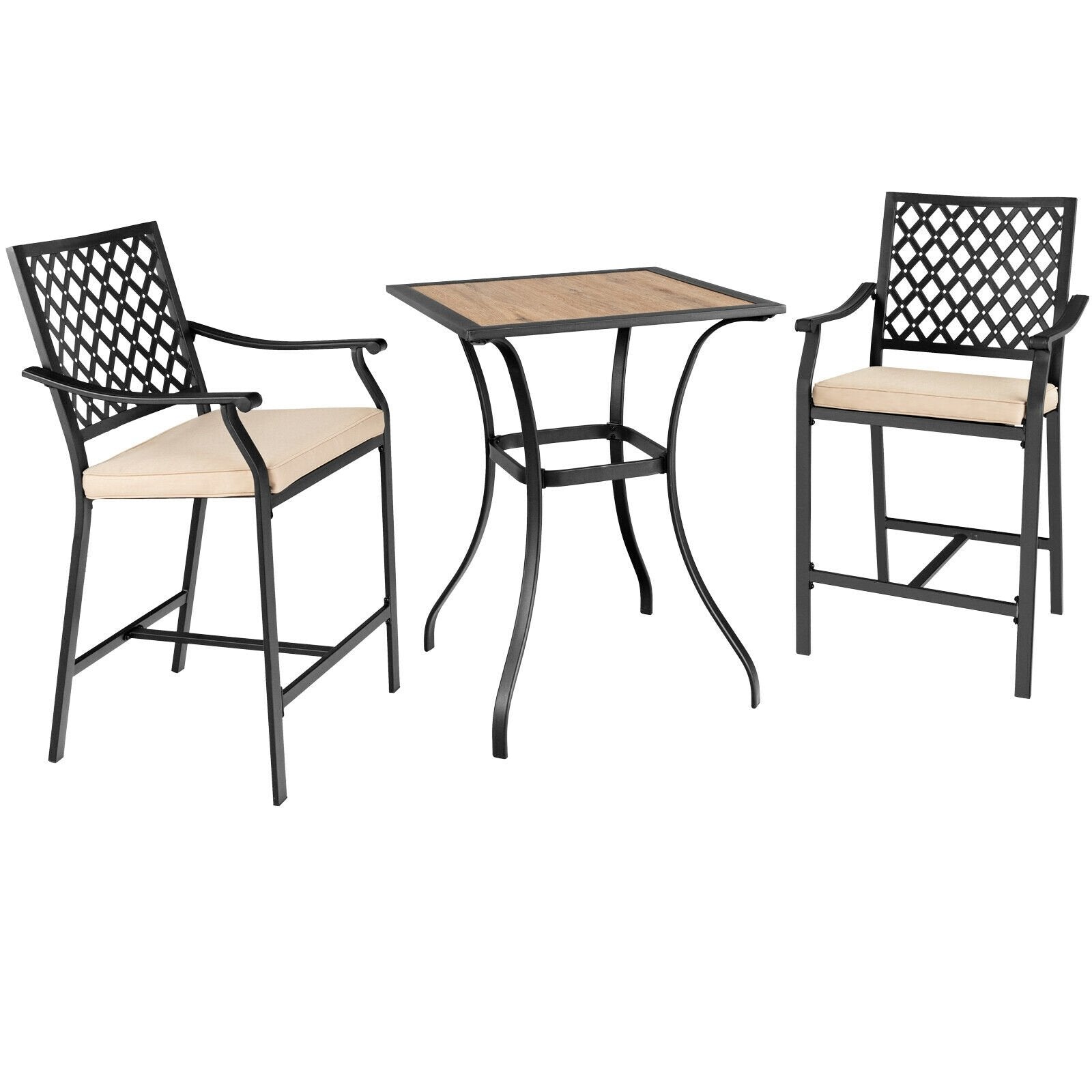 3 Pieces Patio Bar Set with 2 Bar Stools and 1 Square Table, Beige Patio Dining Sets   at Gallery Canada