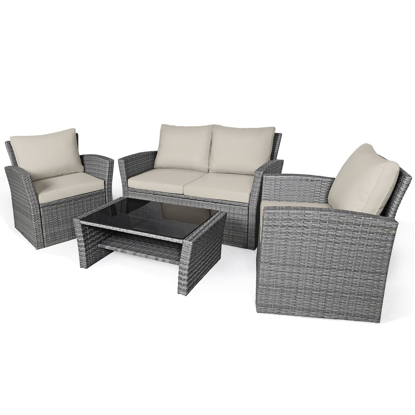 4 Pieces Patio Rattan Furniture Set Sofa Table with Storage Shelf Cushion, Beige Patio Conversation Sets   at Gallery Canada