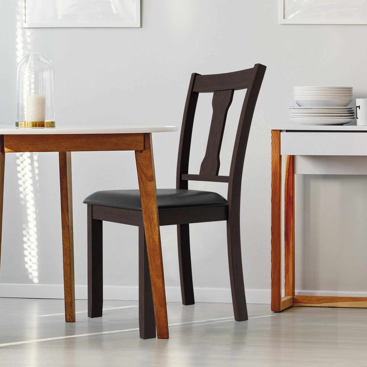 Set of 2 Dining Room Chair with Rubber Wood Frame and Upholstered Padded Seat, Brown Dining Chairs   at Gallery Canada