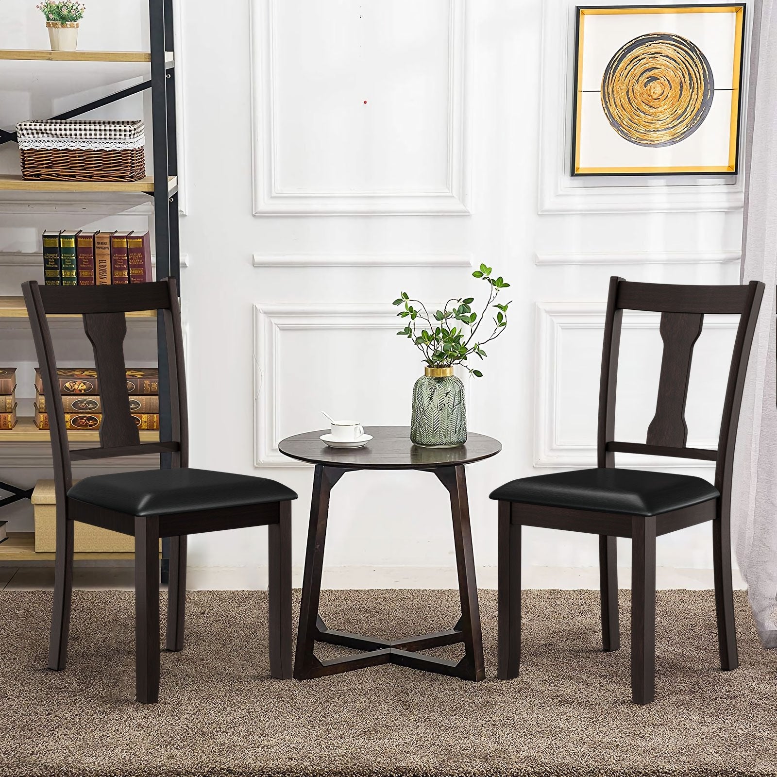 Set of 2 Dining Room Chair with Rubber Wood Frame and Upholstered Padded Seat, Brown Dining Chairs   at Gallery Canada