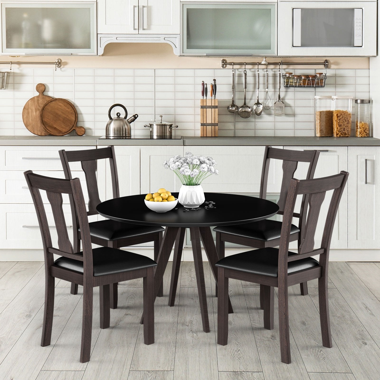 Set of 2 Dining Room Chair with Rubber Wood Frame and Upholstered Padded Seat, Brown Dining Chairs   at Gallery Canada