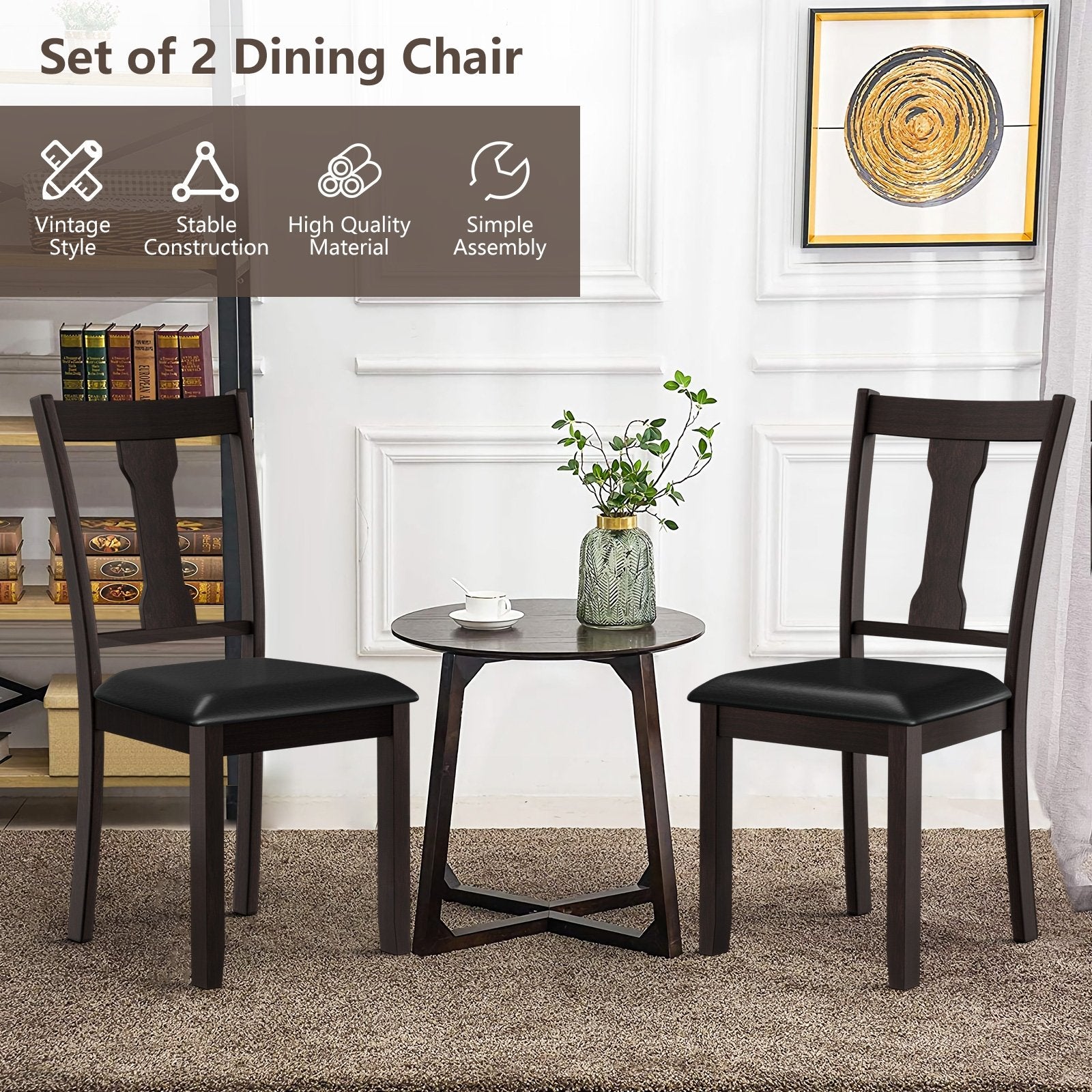 Set of 2 Dining Room Chair with Rubber Wood Frame and Upholstered Padded Seat, Brown Dining Chairs   at Gallery Canada