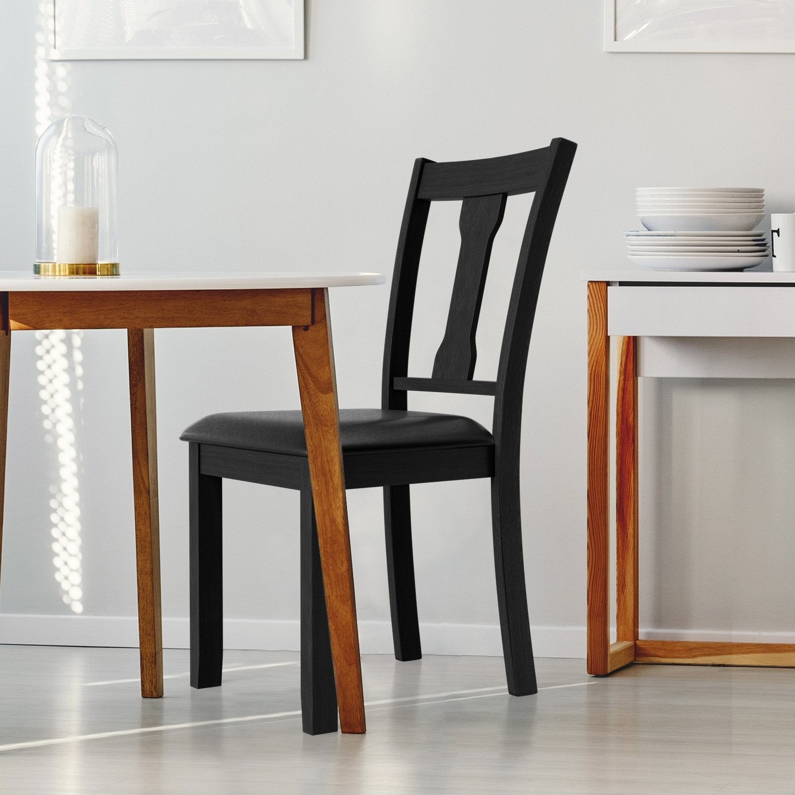 Set of 2 Dining Room Chair with Rubber Wood Frame and Upholstered Padded Seat, Black Dining Chairs   at Gallery Canada