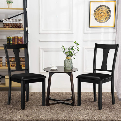 Set of 2 Dining Room Chair with Rubber Wood Frame and Upholstered Padded Seat, Black