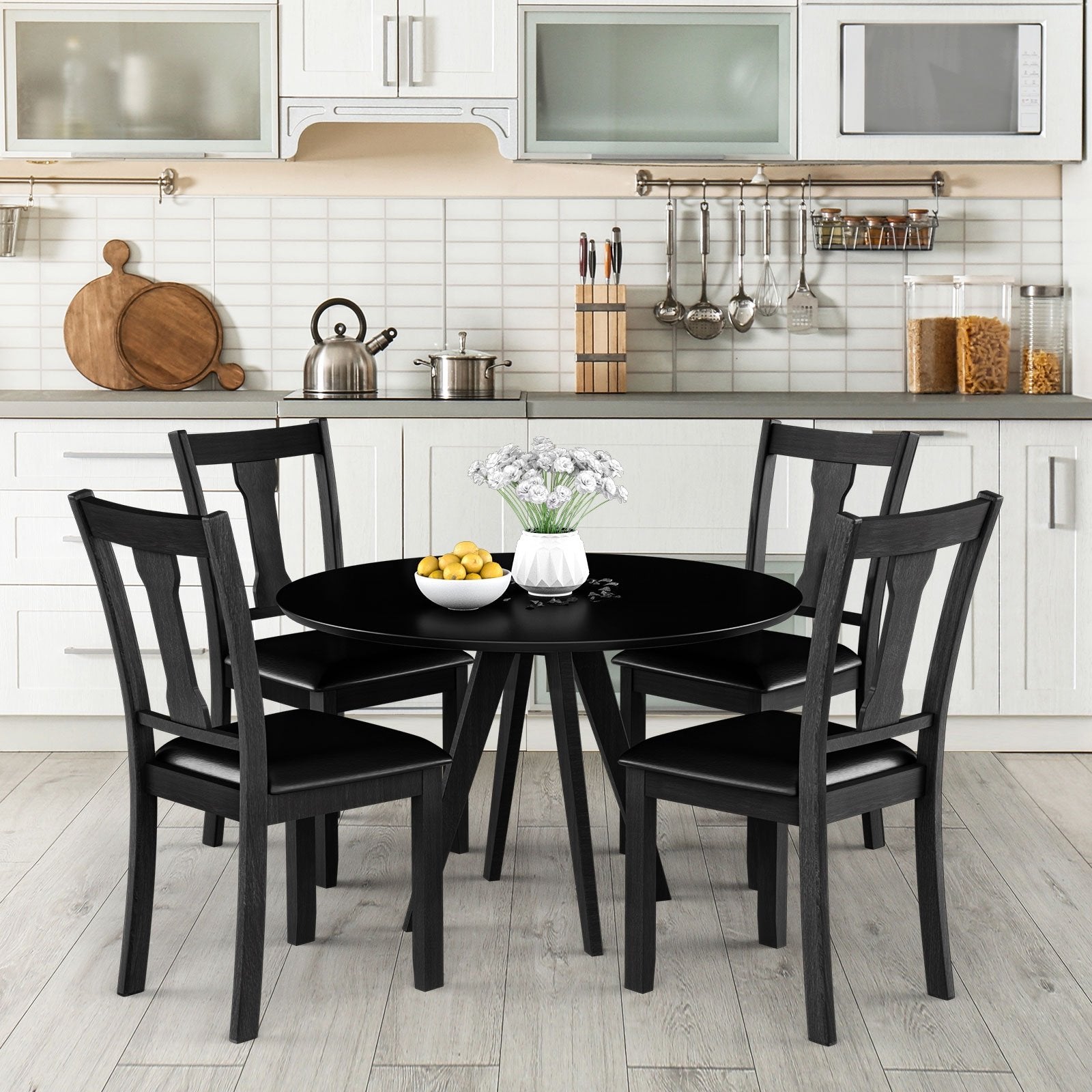 Set of 2 Dining Room Chair with Rubber Wood Frame and Upholstered Padded Seat, Black Dining Chairs   at Gallery Canada