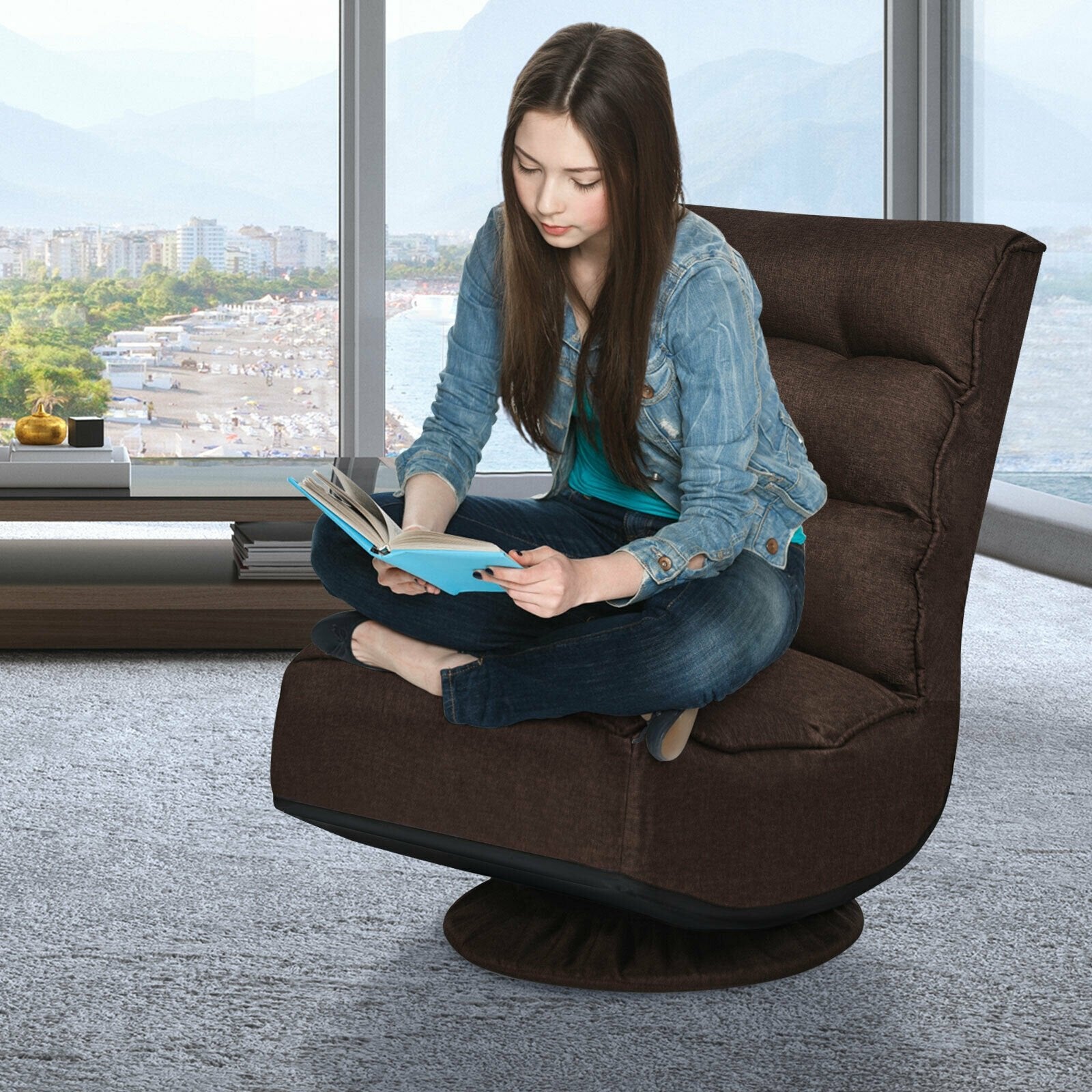 5-Position Folding Floor Gaming Chair, Brown - Gallery Canada