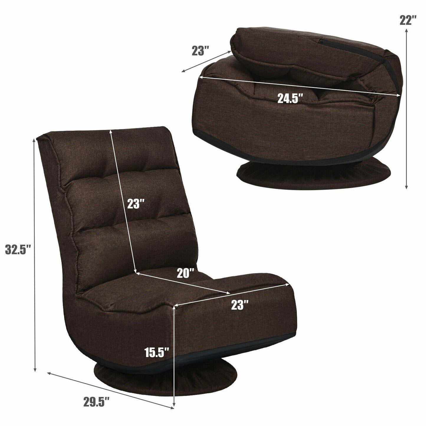 5-Position Folding Floor Gaming Chair, Brown - Gallery Canada