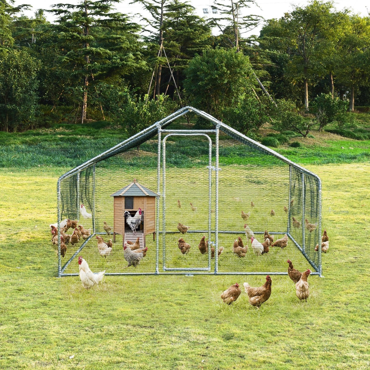 Large Walk in Shade Cage Chicken Coop with Roof Cover-M, Silver Chicken Coops   at Gallery Canada