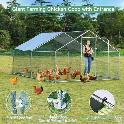 Large Walk in Shade Cage Chicken Coop with Roof Cover-M, Silver Chicken Coops   at Gallery Canada