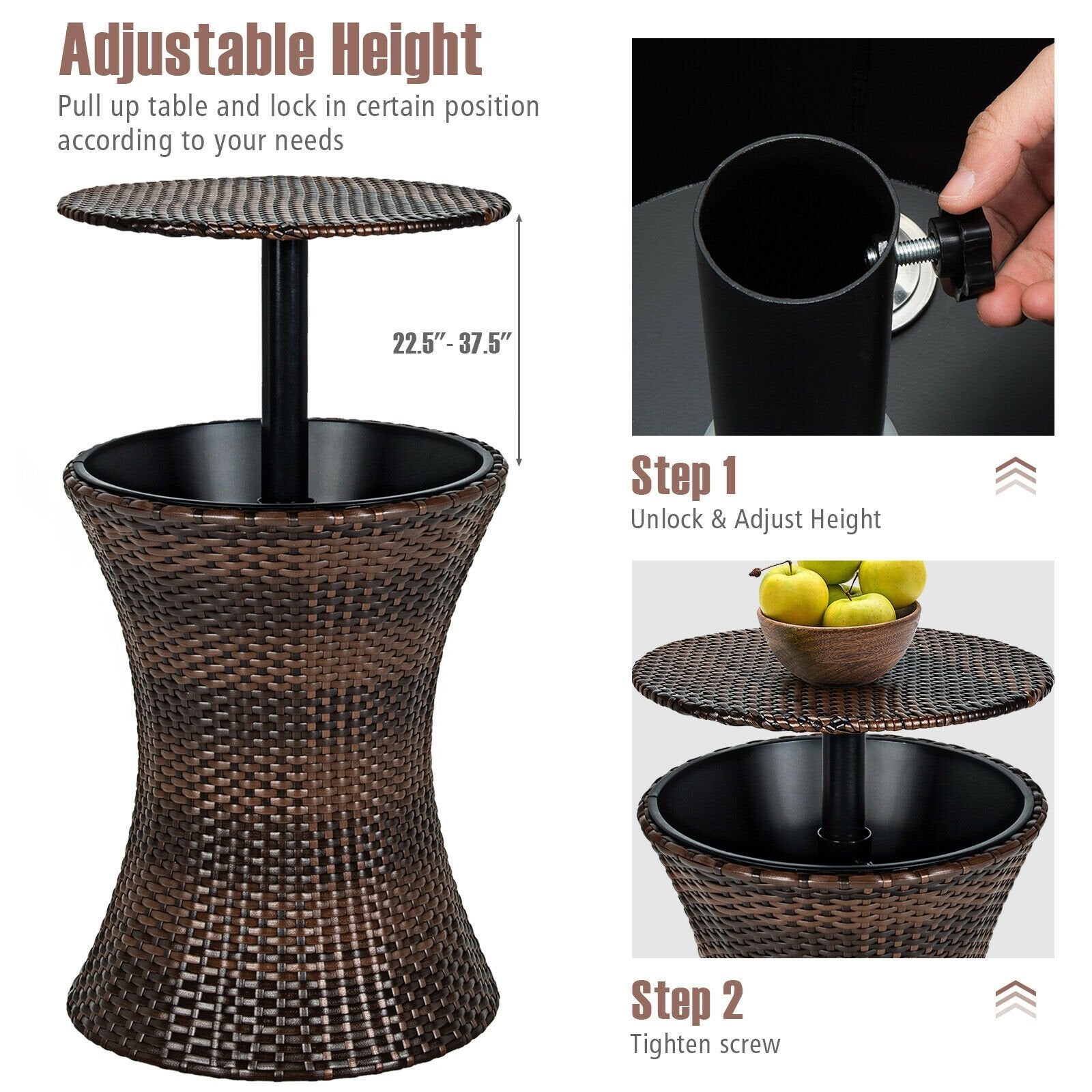 Height Adjustable Patio Rattan Cooler Bar Table, Black Patio Bar Furniture   at Gallery Canada