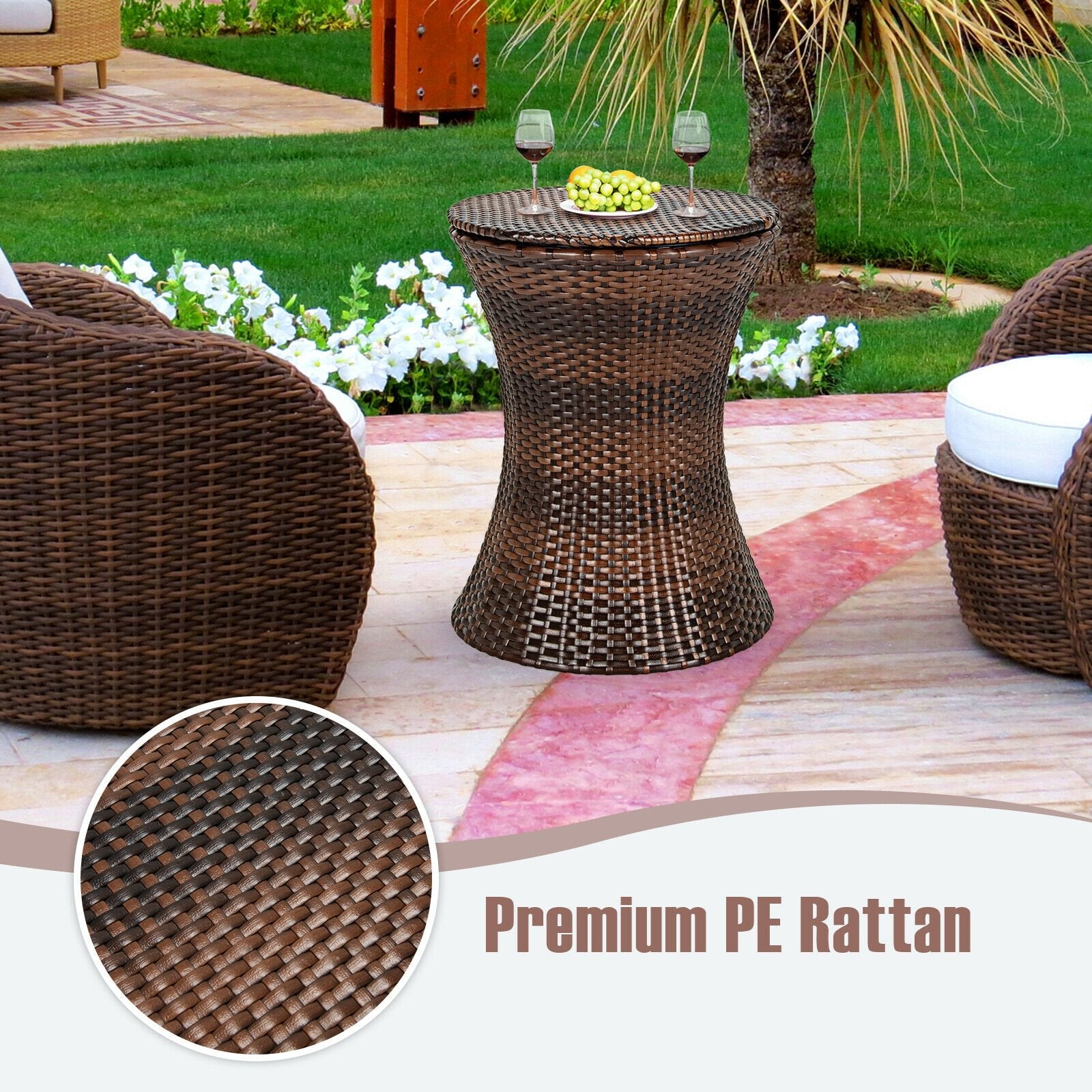 Height Adjustable Patio Rattan Cooler Bar Table, Black Patio Bar Furniture   at Gallery Canada