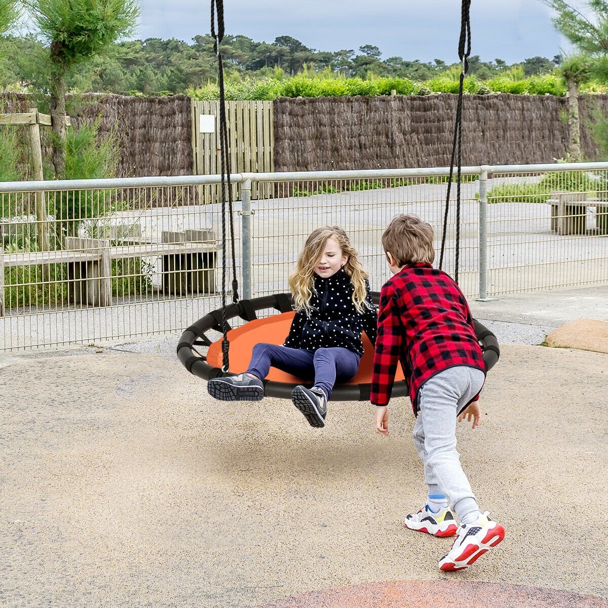 40" Kids Play Multi-Color Flying Saucer Tree Swing Set with Adjustable Heights, Orange - Gallery Canada