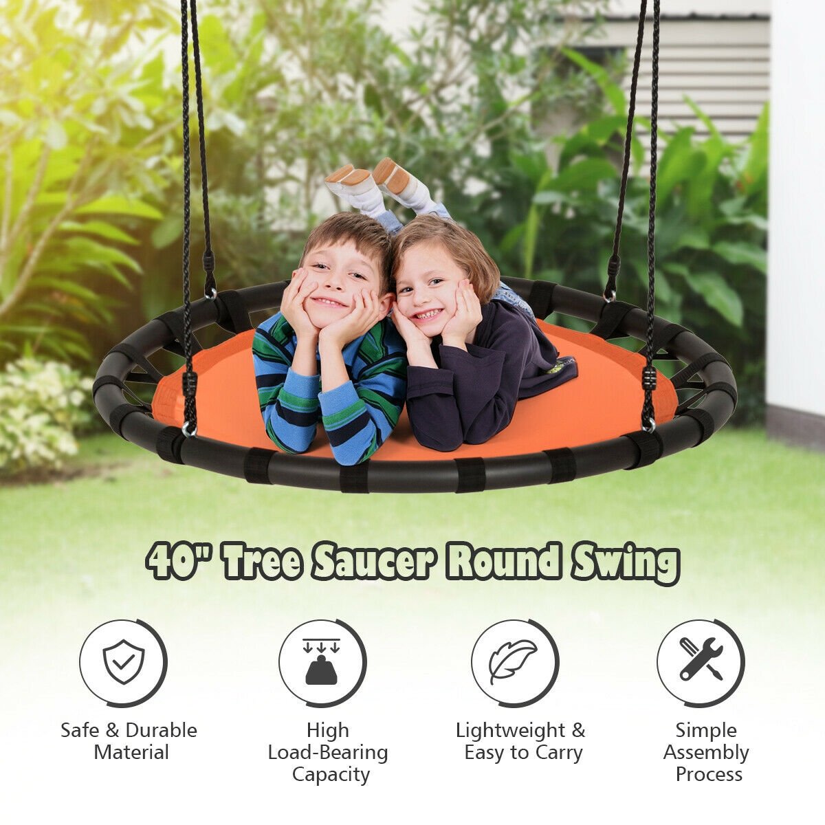 40" Kids Play Multi-Color Flying Saucer Tree Swing Set with Adjustable Heights, Orange - Gallery Canada