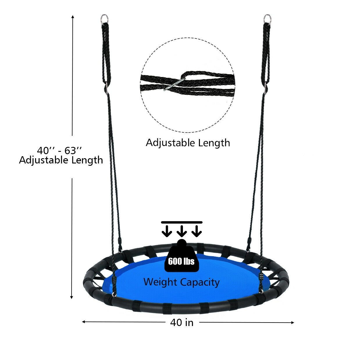 40" Flying Saucer Round Swing Kids Play Set, Blue Swing & Playsets   at Gallery Canada