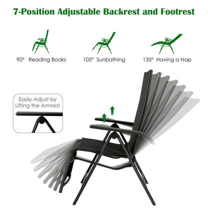 Aluminum Frame Outdoor Foldable Reclining Chair, Gray - Gallery Canada