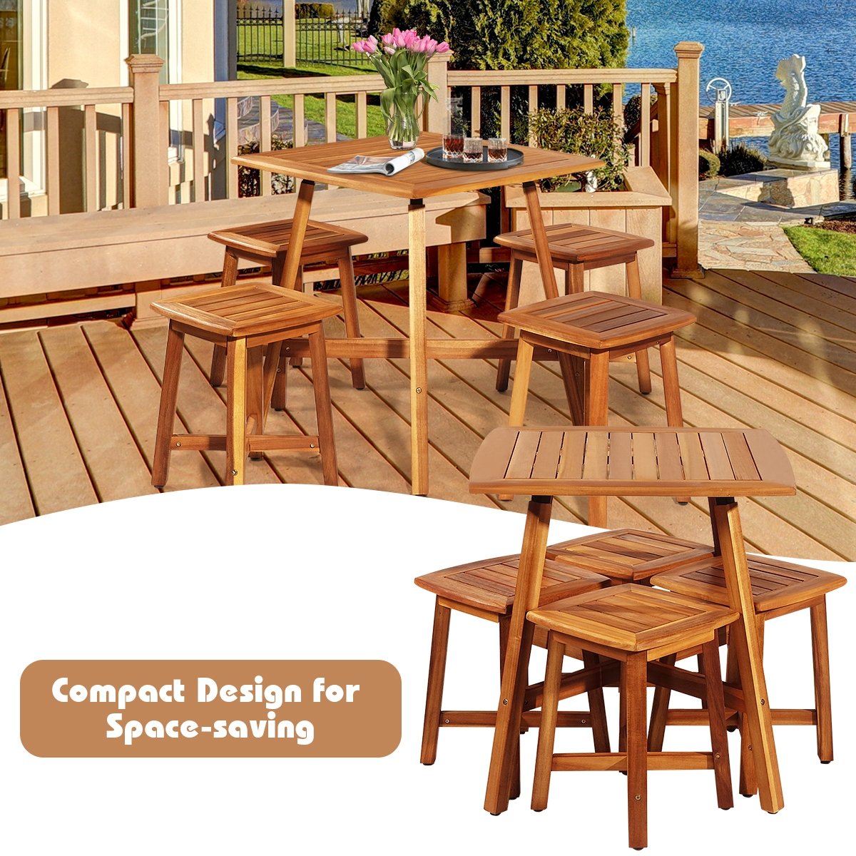 5 Pieces Acacia Patio Dining Set, Brown Patio Dining Sets   at Gallery Canada