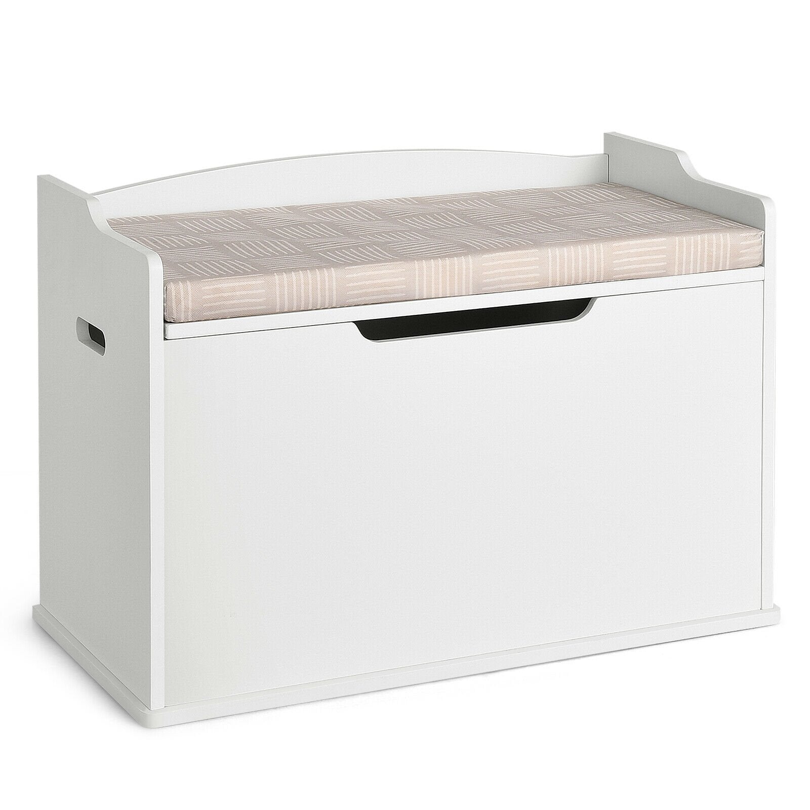 Kids Toy Wooden Flip-top Storage Box Chest Bench with Cushion Hinge, White - Gallery Canada