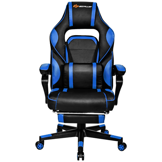 Massage Gaming Chair with Footrest and Lumbar Support, Blue Gaming Chairs Blue at Gallery Canada