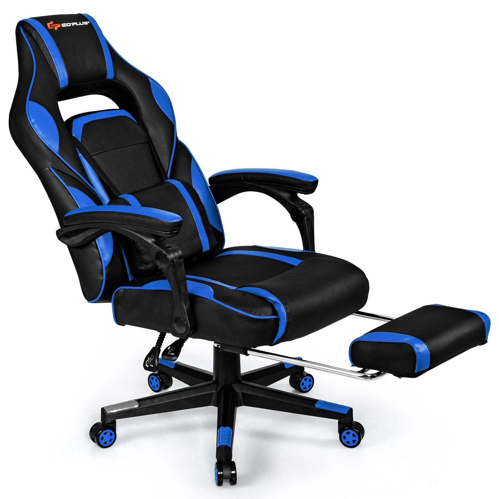 Massage Gaming Chair with Footrest and Lumbar Support, Blue Gaming Chairs at Gallery Canada