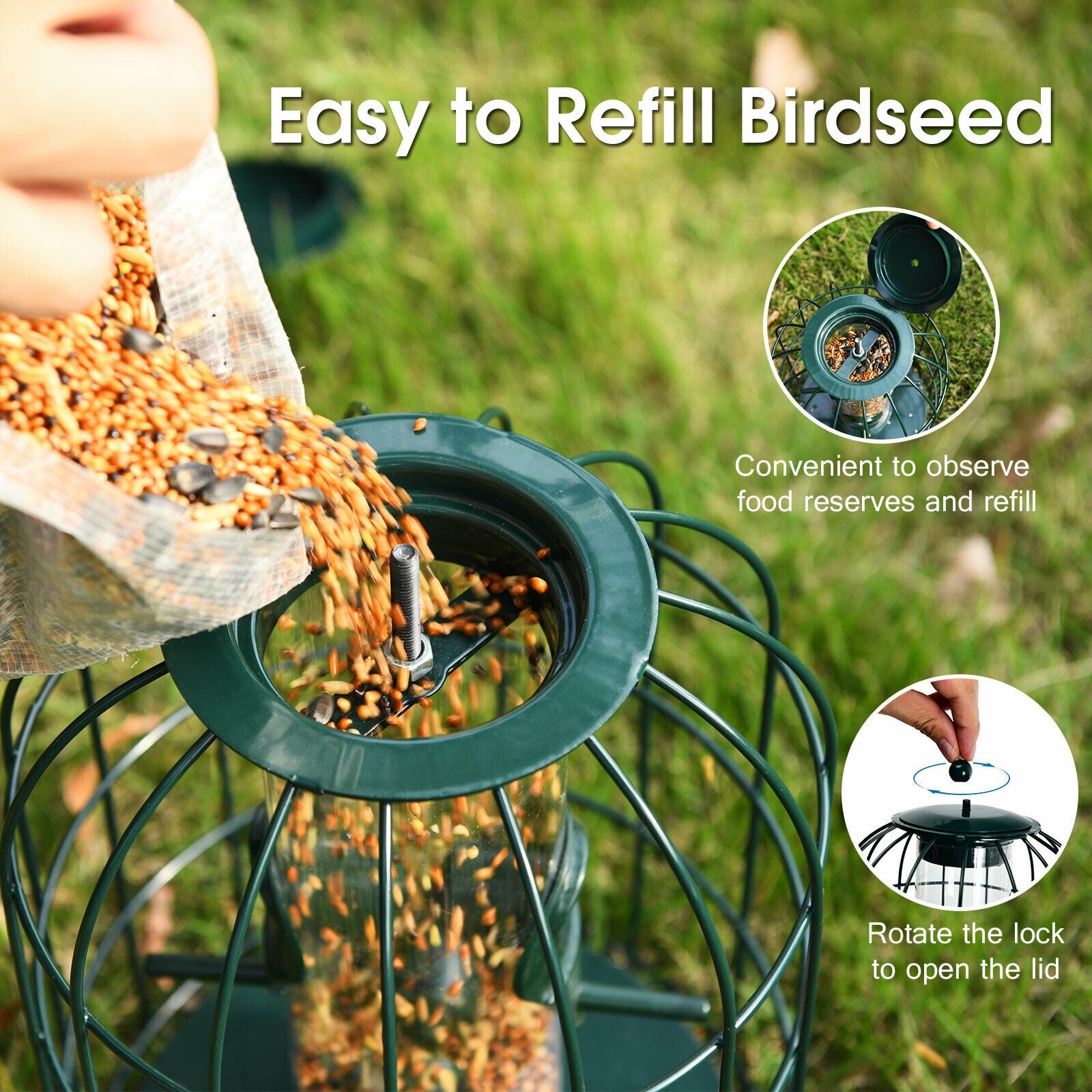 Squirrel-proof Caged Tube Wild Bird Feeder Outdoor Metal Seed Guard Deterrent, Green Bird Supplies at Gallery Canada