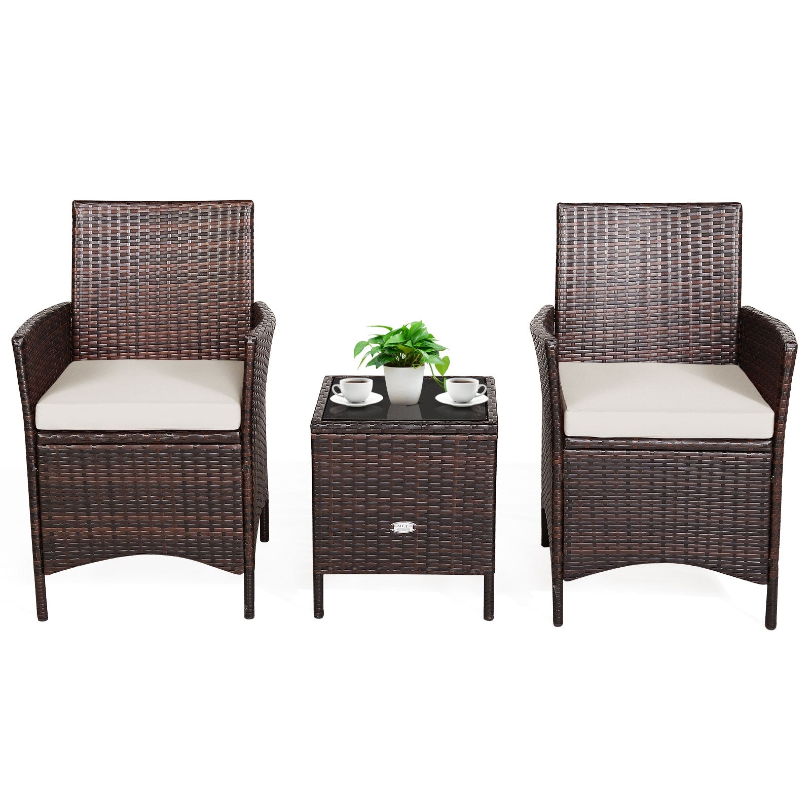 3 Pcs Patio Rattan Furniture Set Cushioned Sofa and Glass Tabletop Deck, White Patio Conversation Sets   at Gallery Canada