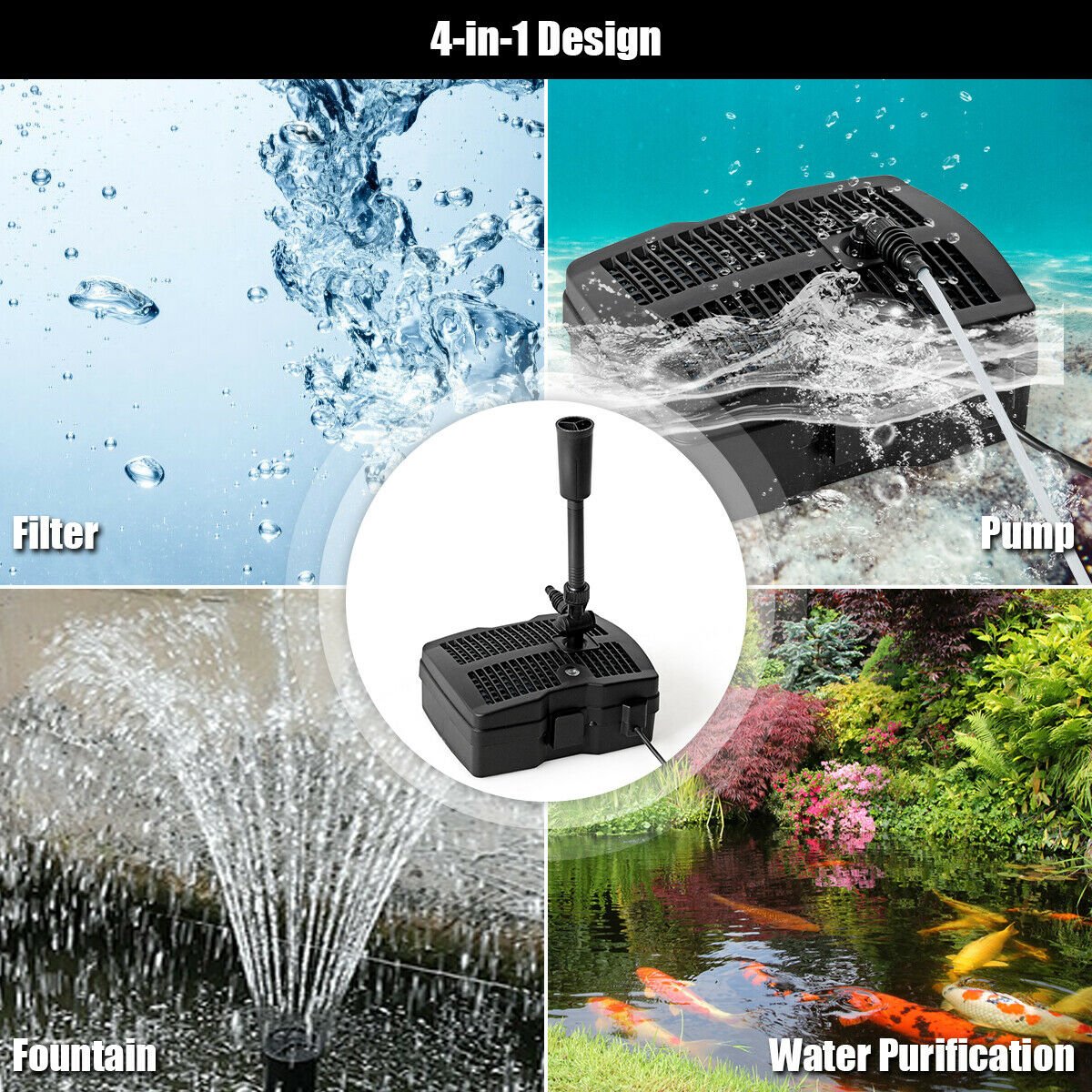 All-in-One 660 GPH Pond Filter Pump with Sterilizer and Fountain Jet, Black Watering & Irrigation   at Gallery Canada