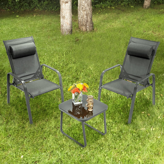 3 Pieces Patio Bistro Furniture Set with Adjustable Backrest, Gray Patio Conversation Sets   at Gallery Canada