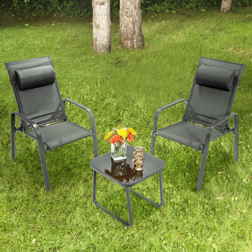 3 Pieces Patio Bistro Furniture Set with Adjustable Backrest, Gray
