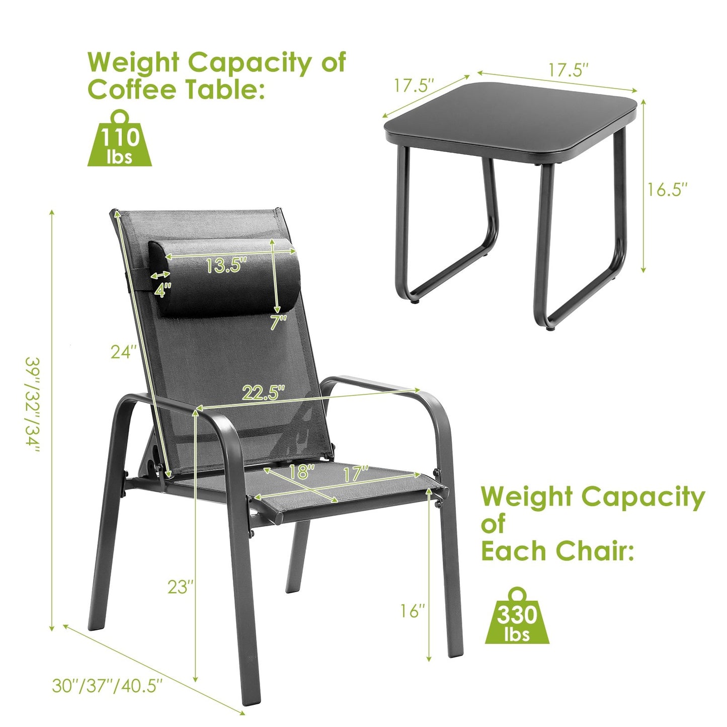 3 Pieces Patio Bistro Furniture Set with Adjustable Backrest, Gray Patio Conversation Sets   at Gallery Canada