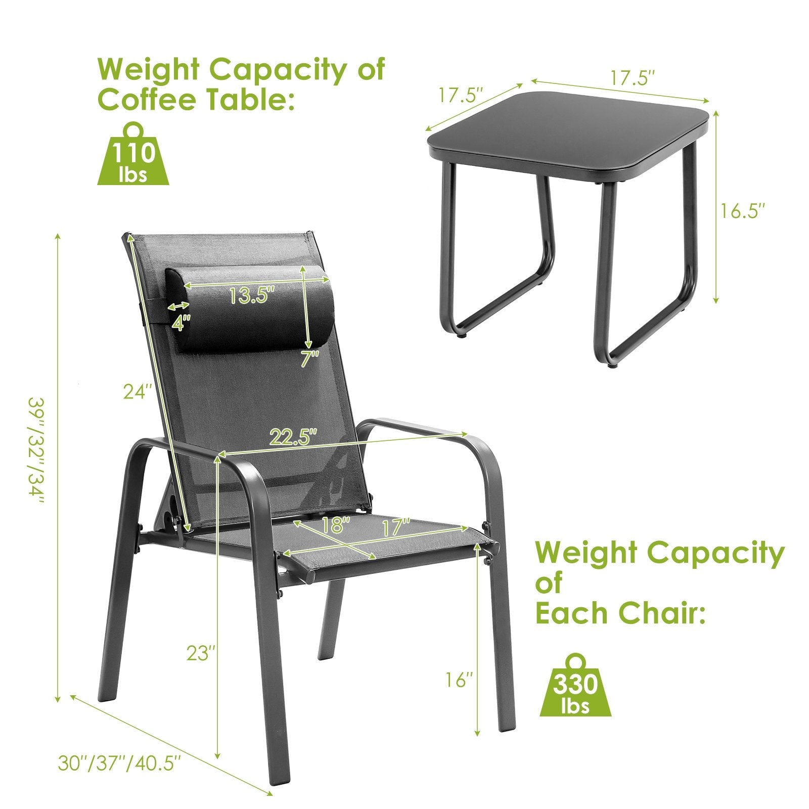 3 Pieces Patio Bistro Furniture Set with Adjustable Backrest, Gray Patio Conversation Sets   at Gallery Canada