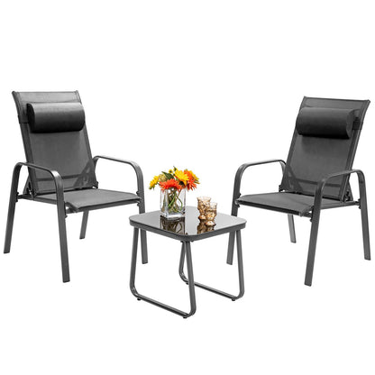 3 Pieces Patio Bistro Furniture Set with Adjustable Backrest, Gray Patio Conversation Sets   at Gallery Canada