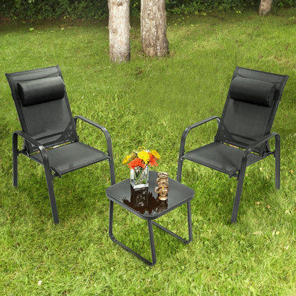 3 Pieces Patio Bistro Furniture Set with Adjustable Backrest, Black Patio Conversation Sets   at Gallery Canada