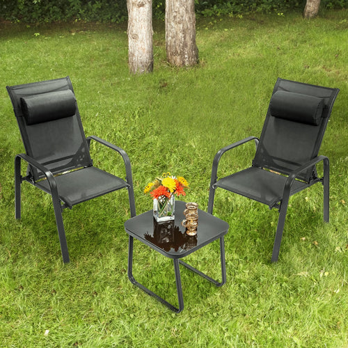 3 Pieces Patio Bistro Furniture Set with Adjustable Backrest, Black