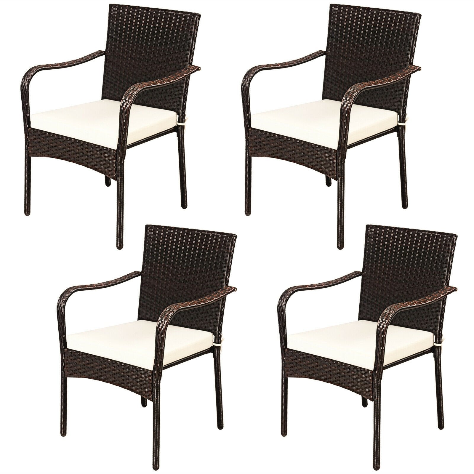 Set of 4 Patio Rattan Stackable Dining Chair with Cushioned Armrest for Garden, Light Brown Patio Dining Chairs   at Gallery Canada