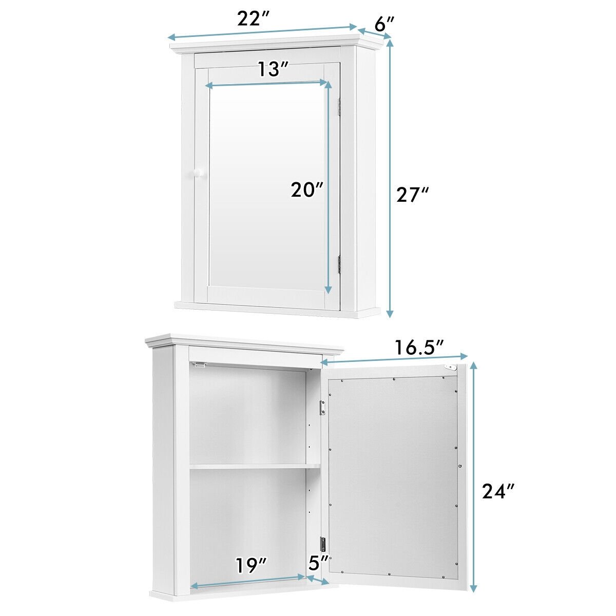 Bathroom Mirror Cabinet Wall Mounted Adjustable Shelf Medicine Storage, White Wall Cabinets   at Gallery Canada