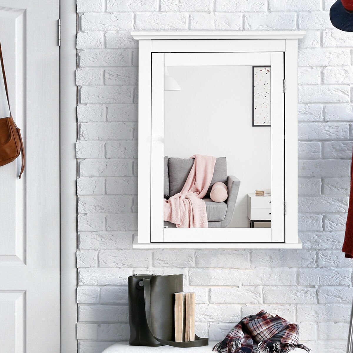 Bathroom Mirror Cabinet Wall Mounted Adjustable Shelf Medicine Storage, White Wall Cabinets   at Gallery Canada