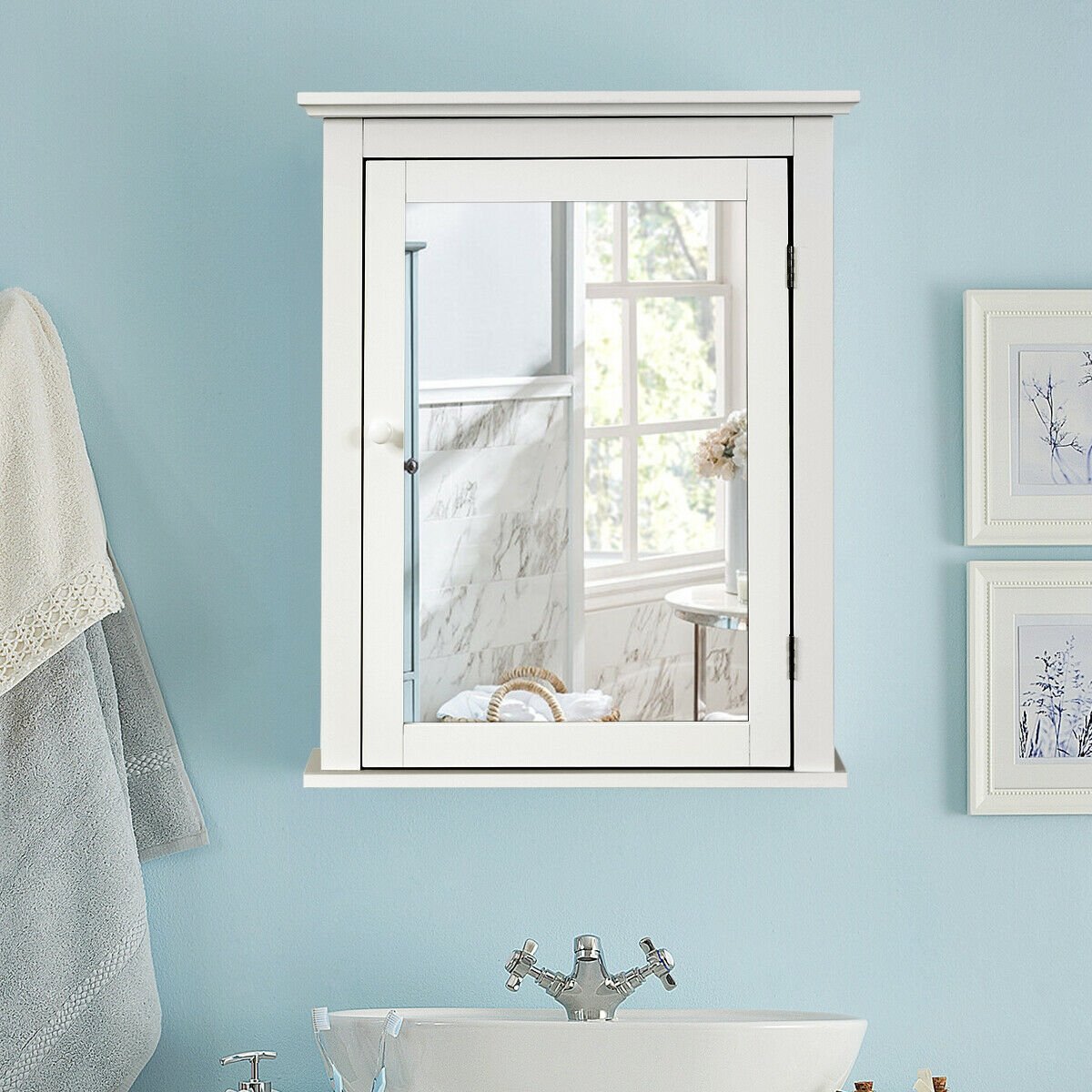 Bathroom Mirror Cabinet Wall Mounted Adjustable Shelf Medicine Storage, White Wall Cabinets   at Gallery Canada