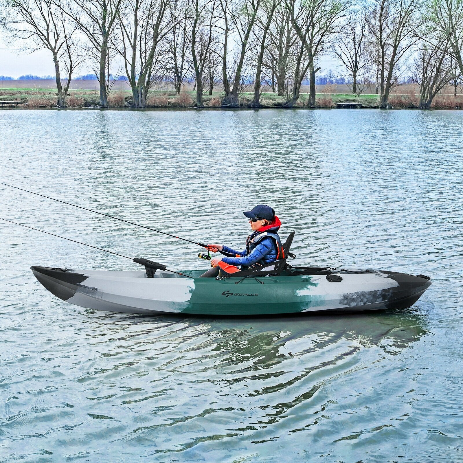 Sit-on-Top Fishing Kayak Boat With Fishing Rod Holders and Paddle, Gray Surfing   at Gallery Canada