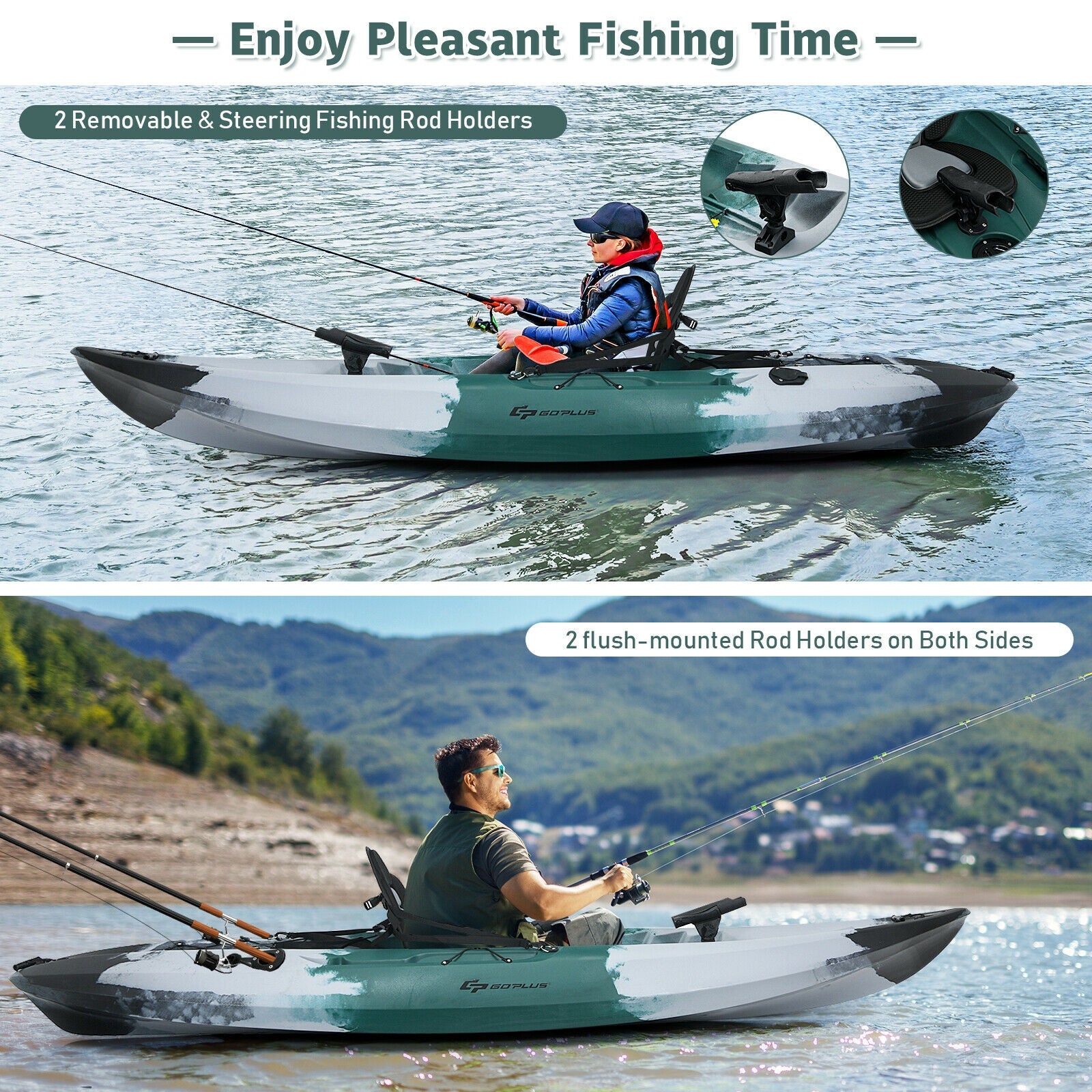 Sit-on-Top Fishing Kayak Boat With Fishing Rod Holders and Paddle, Gray Surfing at Gallery Canada