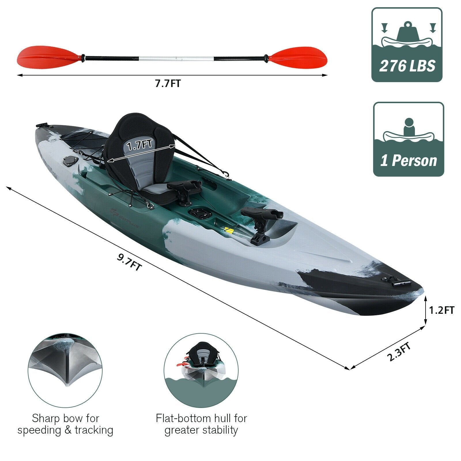 Sit-on-Top Fishing Kayak Boat With Fishing Rod Holders and Paddle, Gray Surfing   at Gallery Canada