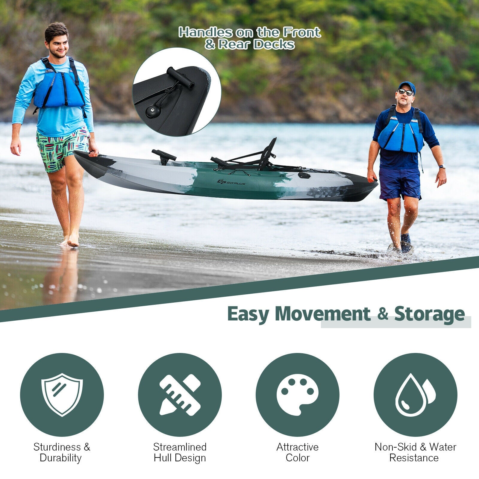 Sit-on-Top Fishing Kayak Boat With Fishing Rod Holders and Paddle, Gray Surfing at Gallery Canada