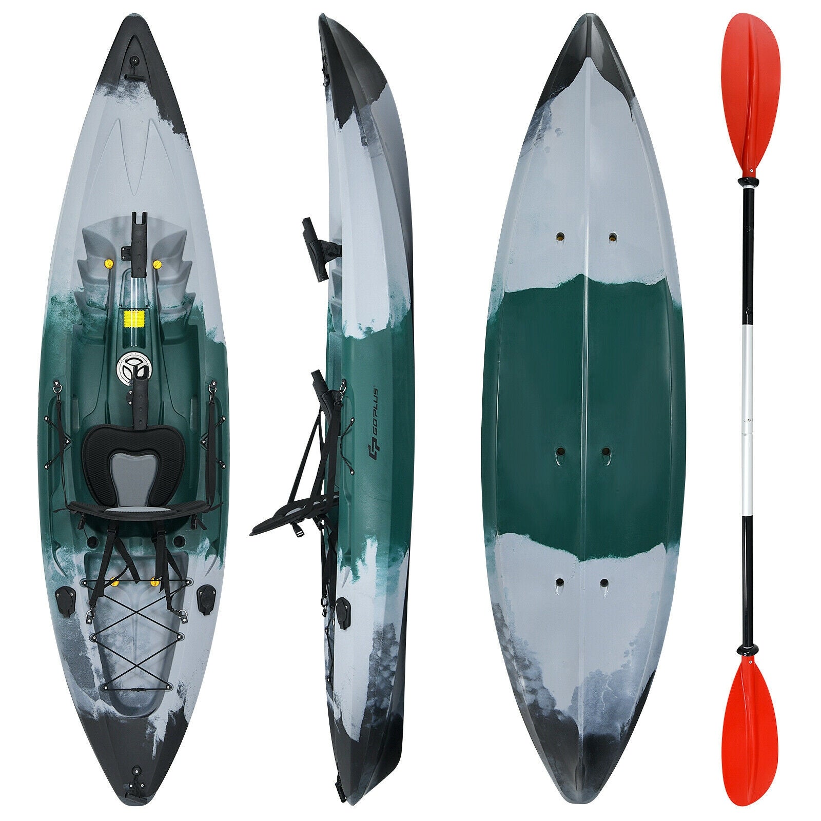 Sit-on-Top Fishing Kayak Boat With Fishing Rod Holders and Paddle, Gray Surfing at Gallery Canada