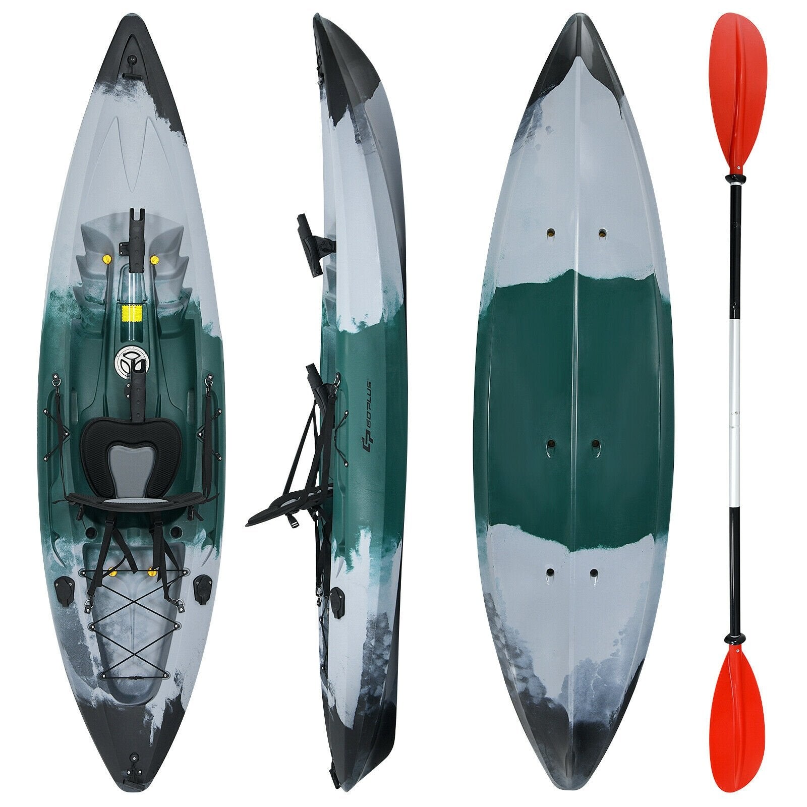 Sit-on-Top Fishing Kayak Boat With Fishing Rod Holders and Paddle, Gray Surfing   at Gallery Canada