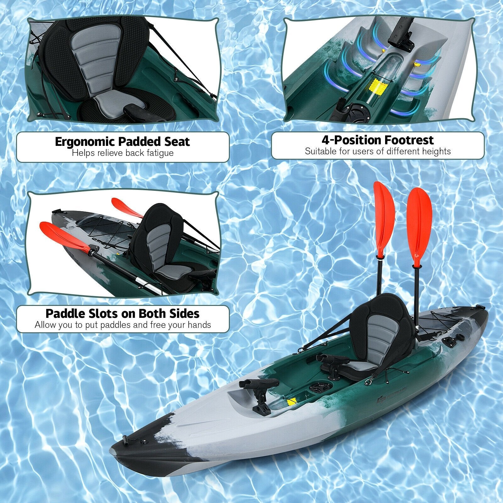 Sit-on-Top Fishing Kayak Boat With Fishing Rod Holders and Paddle, Gray Surfing   at Gallery Canada